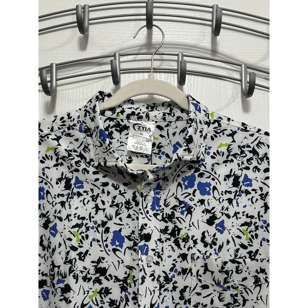 NWT Zyia Active Echo Beach Tropical Print Short Sleeve Travelers Shirt‎ Men's XL